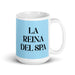 La Reina Del Spa The Spa Queen / King Funny Home Office Work Coffee Mug Mexican Spanish Pride Gift White Glossy Cup Sky Blue Card Mug Mexicada 15 oz