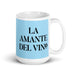 La Amante Del Vino The Wine Lover Funny Home Office Work Coffee Mug Mexican Spanish Pride Gift White Glossy Cup Sky Blue Card Mug Mexicada 15 oz