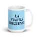 La Viajera Frecuente The Frequent Traveler Funny Home Office Work Coffee Mug Mexican Spanish Pride Gift White Glossy Cup Sky Blue Card Mug Mexicada 15 oz