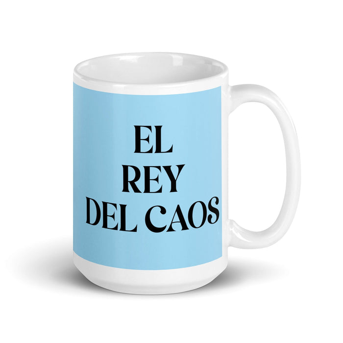 El Rey Del Caos The Queen Of Chaos / The King Of Chaos Funny Home Office Work Coffee Mug Mexican Spanish Pride Gift White Glossy Cup Sky Blue Card Mug Mexicada 15 oz