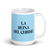 La Reina Del Chisme The Gossip Queen / The Gossip King Funny Home Office Work Coffee Mug Mexican Spanish Pride Gift White Glossy Cup Sky Blue Card Mug Mexicada 15 oz