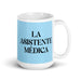 La Asistente Médica The Medical Assistant Funny Home Office Work Coffee Mug Mexican Spanish Pride Gift White Glossy Cup Sky Blue Card Mug Mexicada 15 oz