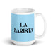 La Barista The Barista Funny Home Office Work Coffee Mug Mexican Spanish Pride Gift White Glossy Cup Sky Blue Card Mug Mexicada 15 oz