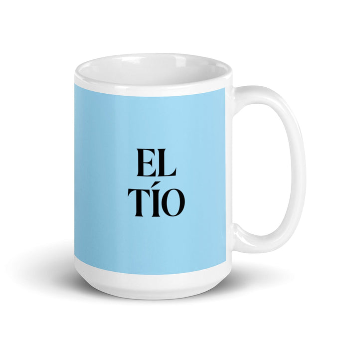 El Tío The Aunt / The Uncle Funny Home Office Work Coffee Mug Mexican Spanish Pride Gift White Glossy Cup Sky Blue Card Mug Mexicada 15 oz