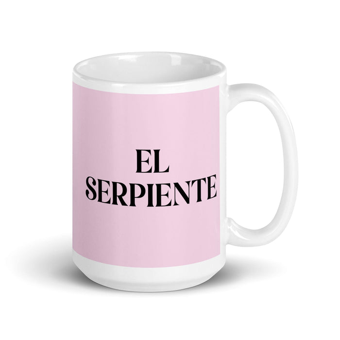 El Serpiente The Snake Funny Home Office Work Coffee Mug Mexican Spanish Pride Gift White Glossy Cup Light Pink Card Mug Mexicada 15 oz