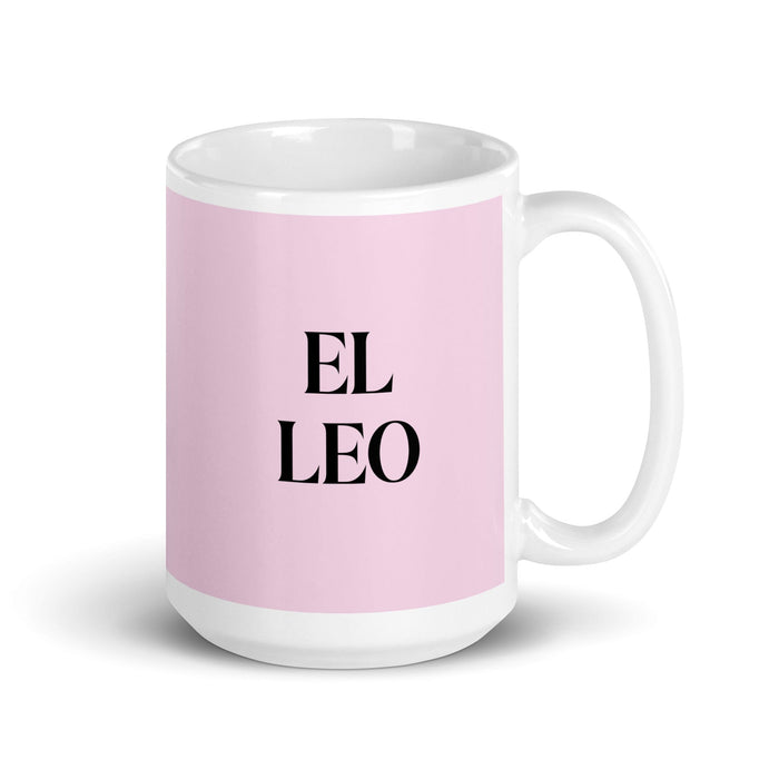 El Leo The Leo Funny Home Office Work Coffee Mug Mexican Spanish Pride Gift White Glossy Cup Light Pink Card Mug Mexicada 15 oz