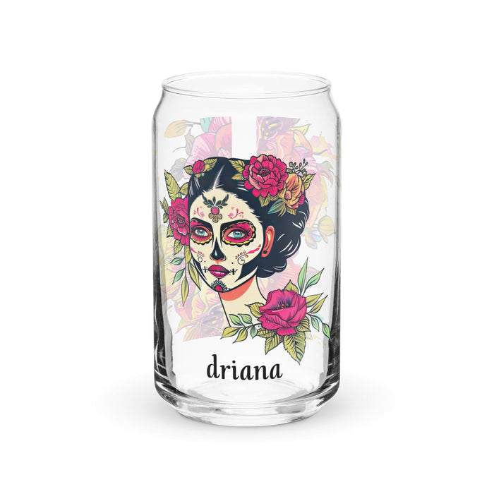 Driana Exclusive Name Art Piece Can-Shaped Glass Home Office Work Mexican Spanish Pride Gift Cup One-Of-A-Kind Calligraphy Glass | D4 Mexicada 16 oz