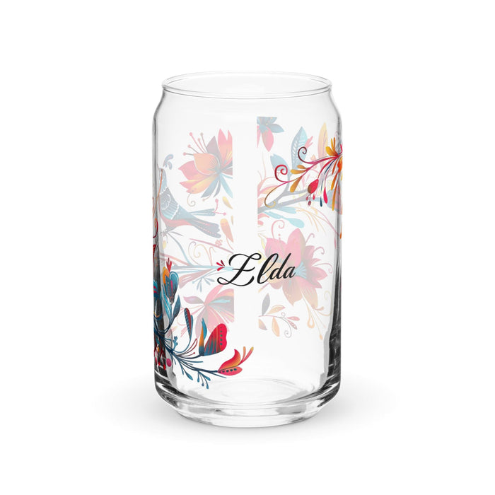 Elda Exclusive Name Art Piece Can-Shaped Glass Home Office Work Mexican Spanish Pride Gift Cup One-Of-A-Kind Calligraphy Glass | E3 Mexicada 16 oz