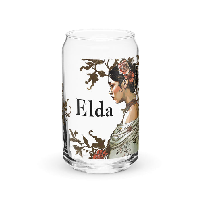 Elda Exclusive Name Art Piece Can-Shaped Glass Home Office Work Mexican Spanish Pride Gift Cup One-Of-A-Kind Calligraphy Glass | E5 Mexicada 16 oz