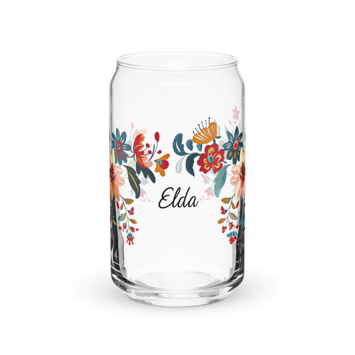 Elda Exclusive Name Art Piece Can-Shaped Glass Home Office Work Mexican Spanish Pride Gift Cup One-Of-A-Kind Calligraphy Glass | E7 Mexicada 16 oz