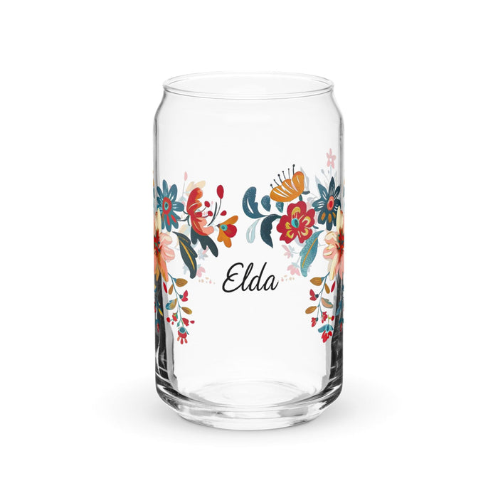 Elda Exclusive Name Art Piece Can-Shaped Glass Home Office Work Mexican Spanish Pride Gift Cup One-Of-A-Kind Calligraphy Glass | E7 Mexicada 16 oz