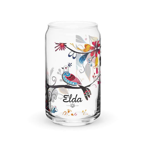 Elda Exclusive Name Art Piece Can-Shaped Glass Home Office Work Mexican Spanish Pride Gift Cup One-Of-A-Kind Calligraphy Glass | E10 Mexicada 16 oz