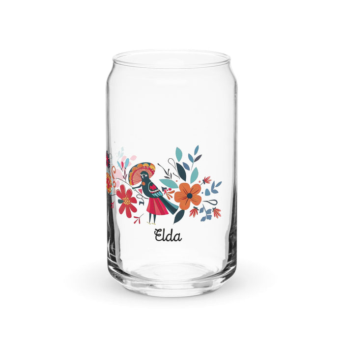 Elda Exclusive Name Art Piece Can-Shaped Glass Home Office Work Mexican Spanish Pride Gift Cup One-Of-A-Kind Calligraphy Glass | E13 Mexicada 16 oz