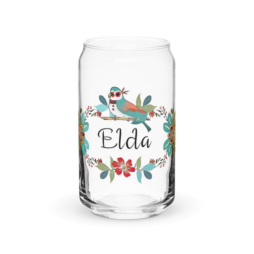 Elda Exclusive Name Art Piece Can-Shaped Glass Home Office Work Mexican Spanish Pride Gift Cup One-Of-A-Kind Calligraphy Glass | E14 Mexicada 16 oz