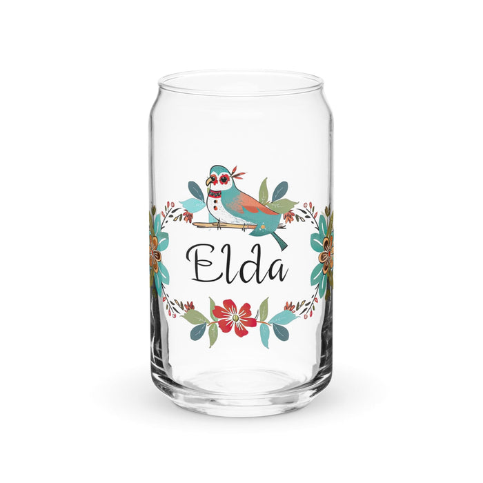 Elda Exclusive Name Art Piece Can-Shaped Glass Home Office Work Mexican Spanish Pride Gift Cup One-Of-A-Kind Calligraphy Glass | E14 Mexicada 16 oz