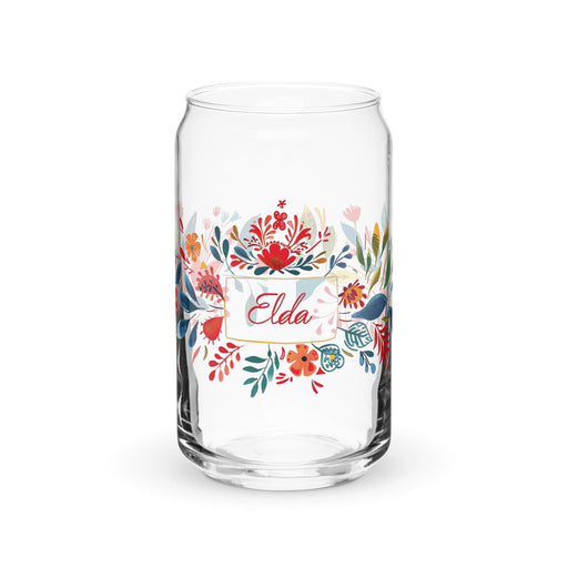 Elda Exclusive Name Art Piece Can-Shaped Glass Home Office Work Mexican Spanish Pride Gift Cup One-Of-A-Kind Calligraphy Glass | E15 Mexicada 16 oz