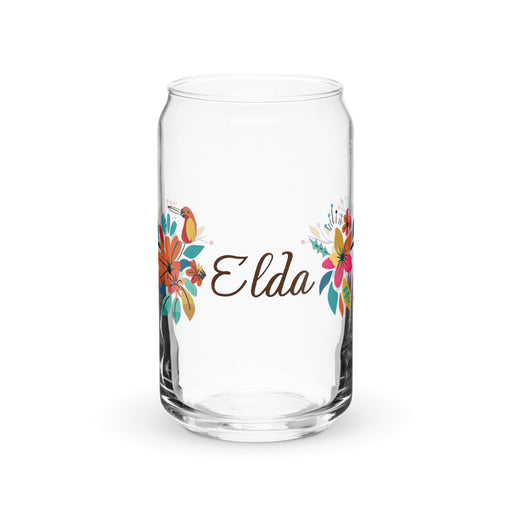 Elda Exclusive Name Art Piece Can-Shaped Glass Home Office Work Mexican Spanish Pride Gift Cup One-Of-A-Kind Calligraphy Glass | E16 Mexicada 16 oz