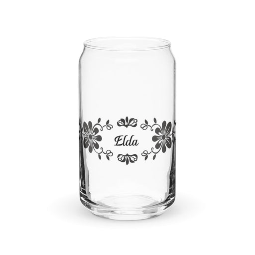 Elda Exclusive Name Art Piece Can-Shaped Glass Home Office Work Mexican Spanish Pride Gift Cup One-Of-A-Kind Calligraphy Glass | E18 Mexicada 16 oz