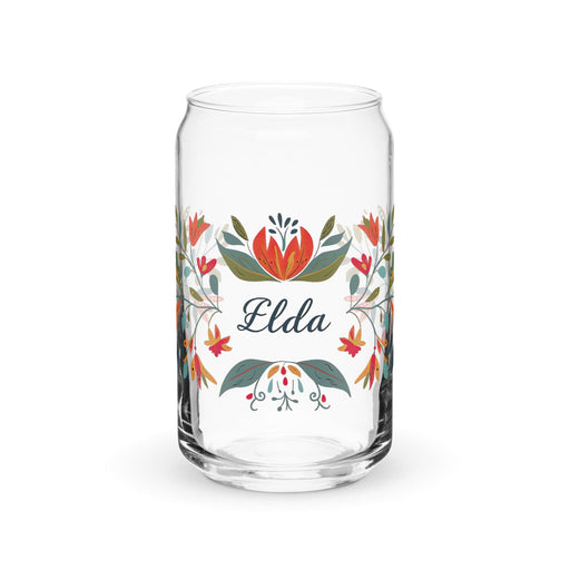 Elda Exclusive Name Art Piece Can-Shaped Glass Home Office Work Mexican Spanish Pride Gift Cup One-Of-A-Kind Calligraphy Glass | E19 Mexicada 16 oz