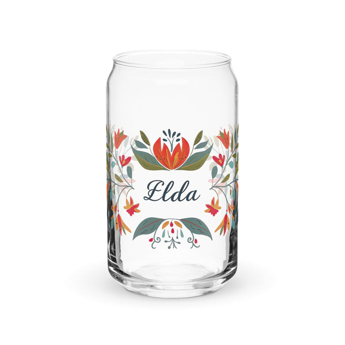 Elda Exclusive Name Art Piece Can-Shaped Glass Home Office Work Mexican Spanish Pride Gift Cup One-Of-A-Kind Calligraphy Glass | E19 Mexicada 16 oz