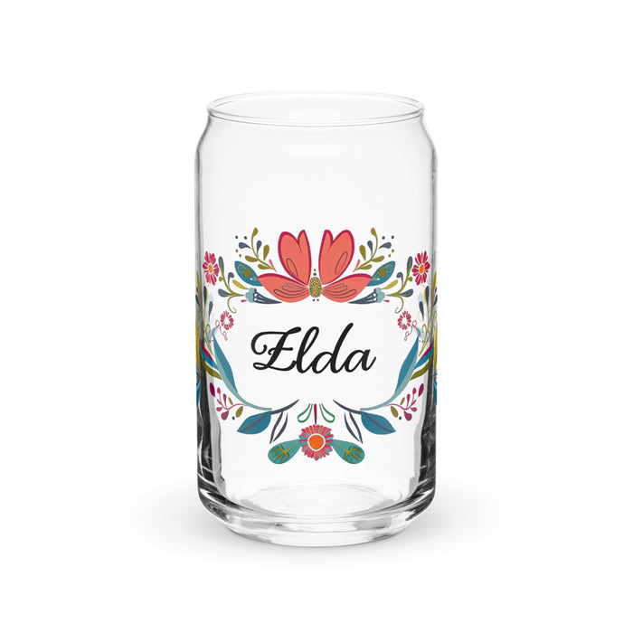 Elda Exclusive Name Art Piece Can-Shaped Glass Home Office Work Mexican Spanish Pride Gift Cup One-Of-A-Kind Calligraphy Glass | E22 Mexicada 16 oz