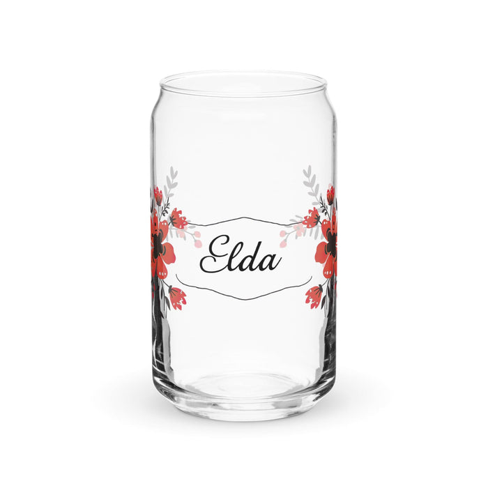 Elda Exclusive Name Art Piece Can-Shaped Glass Home Office Work Mexican Spanish Pride Gift Cup One-Of-A-Kind Calligraphy Glass | E23 Mexicada 16 oz