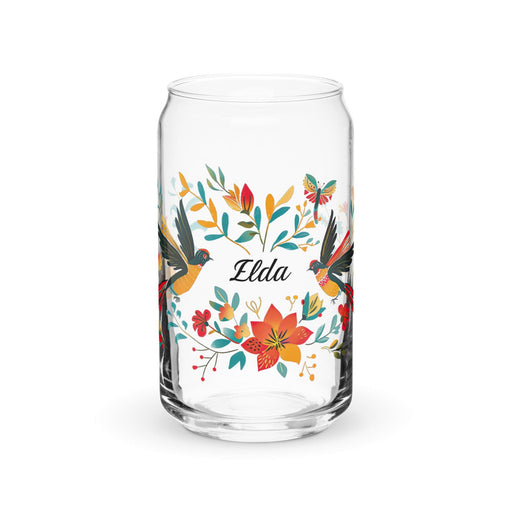 Elda Exclusive Name Art Piece Can-Shaped Glass Home Office Work Mexican Spanish Pride Gift Cup One-Of-A-Kind Calligraphy Glass | E25 Mexicada 16 oz