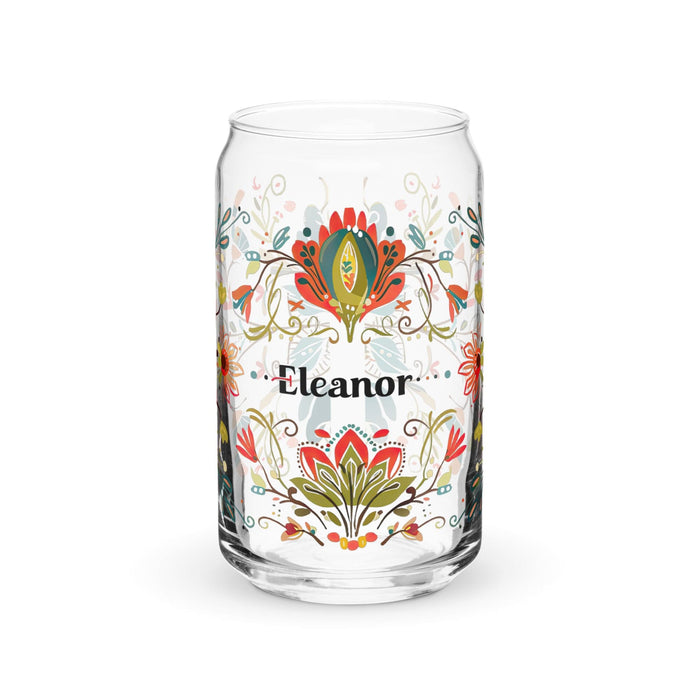 Eleanor Exclusive Name Art Piece Can-Shaped Glass Home Office Work Mexican Spanish Pride Gift Cup One-Of-A-Kind Calligraphy Glass | E3 Mexicada 16 oz