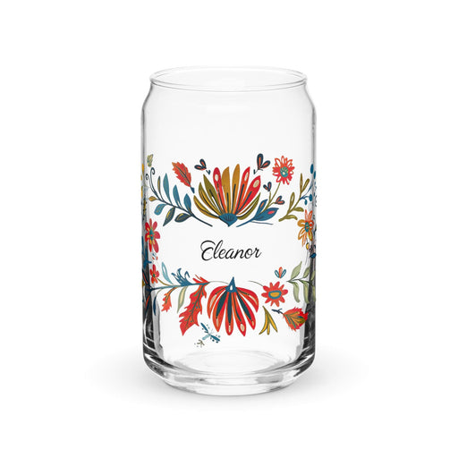 Eleanor Exclusive Name Art Piece Can-Shaped Glass Home Office Work Mexican Spanish Pride Gift Cup One-Of-A-Kind Calligraphy Glass | E10 Mexicada 16 oz