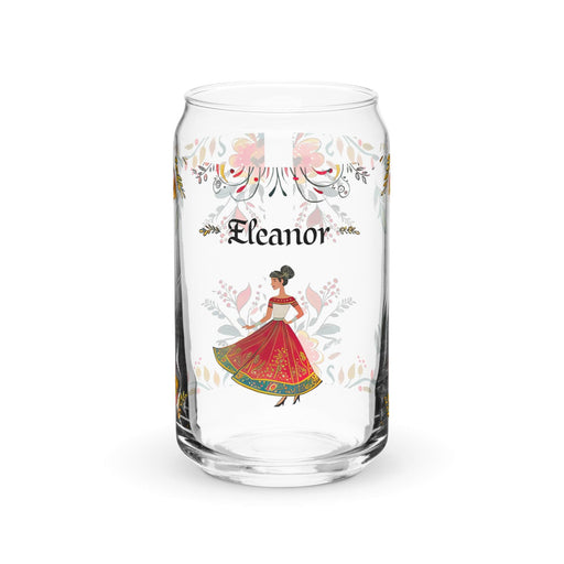 Eleanor Exclusive Name Art Piece Can-Shaped Glass Home Office Work Mexican Spanish Pride Gift Cup One-Of-A-Kind Calligraphy Glass | E13 Mexicada 16 oz