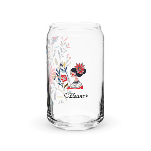 Eleanor Exclusive Name Art Piece Can-Shaped Glass Home Office Work Mexican Spanish Pride Gift Cup One-Of-A-Kind Calligraphy Glass | E14 Mexicada 16 oz