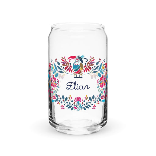 Elian Exclusive Name Art Piece Can-Shaped Glass Home Office Work Mexican Spanish Pride Gift Cup One-Of-A-Kind Calligraphy Glass | E13 Mexicada 16 oz