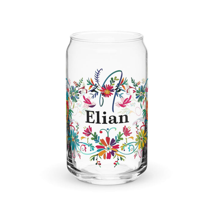 Elian Exclusive Name Art Piece Can-Shaped Glass Home Office Work Mexican Spanish Pride Gift Cup One-Of-A-Kind Calligraphy Glass | E42 Mexicada 16 oz