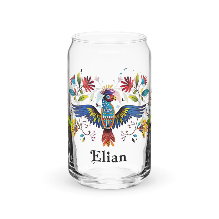 Elian Exclusive Name Art Piece Can-Shaped Glass Home Office Work Mexican Spanish Pride Gift Cup One-Of-A-Kind Calligraphy Glass | E46 Mexicada 16 oz