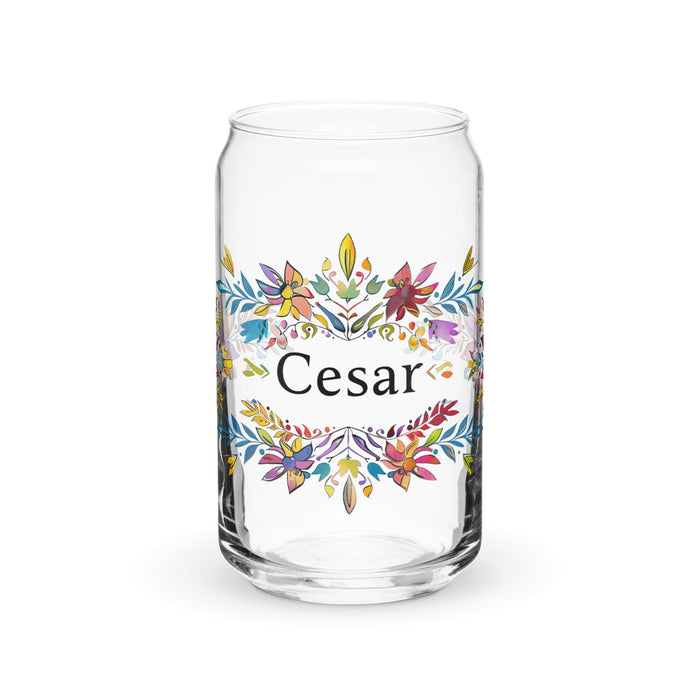 César Exclusive Name Art Piece Can-Shaped Glass Home Office Work Mexican Spanish Pride Gift Cup One-Of-A-Kind Calligraphy Glass | C22 Mexicada 16 oz