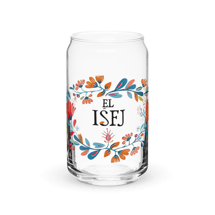 El Isfj Exclusive Art Piece Can-Shaped Glass Home Office Work Mexican Spanish Pride Gift Cup One-Of-A-Kind Calligraphy Glass | E11 Mexicada 16 oz