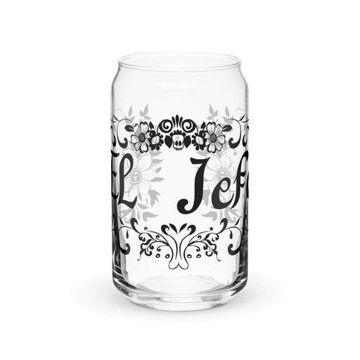 El Jefe Exclusive Art Piece Can-Shaped Glass Home Office Work Mexican Spanish Pride Gift Cup One-Of-A-Kind Calligraphy Glass | E9 Mexicada 16 oz