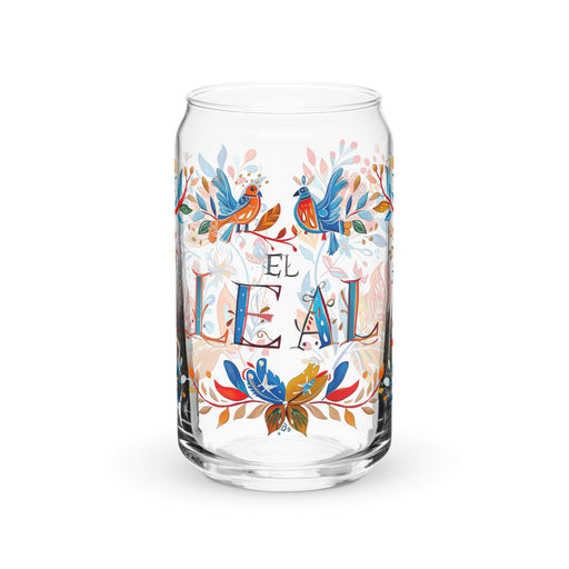 El Leal Exclusive Art Piece Can-Shaped Glass Home Office Work Mexican Spanish Pride Gift Cup One-Of-A-Kind Calligraphy Glass | E24 Mexicada 16 oz