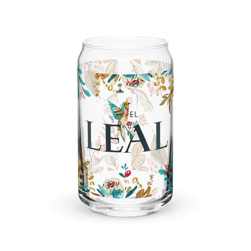 El Leal Exclusive Art Piece Can-Shaped Glass Home Office Work Mexican Spanish Pride Gift Cup One-Of-A-Kind Calligraphy Glass | E25 Mexicada 16 oz