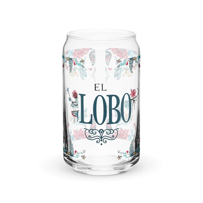 El Lobo Exclusive Art Piece Can-Shaped Glass Home Office Work Mexican Spanish Pride Gift Cup One-Of-A-Kind Calligraphy Glass | E2 Mexicada 16 oz