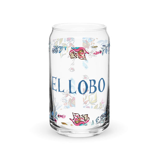 El Lobo Exclusive Art Piece Can-Shaped Glass Home Office Work Mexican Spanish Pride Gift Cup One-Of-A-Kind Calligraphy Glass | E7 Mexicada 16 oz