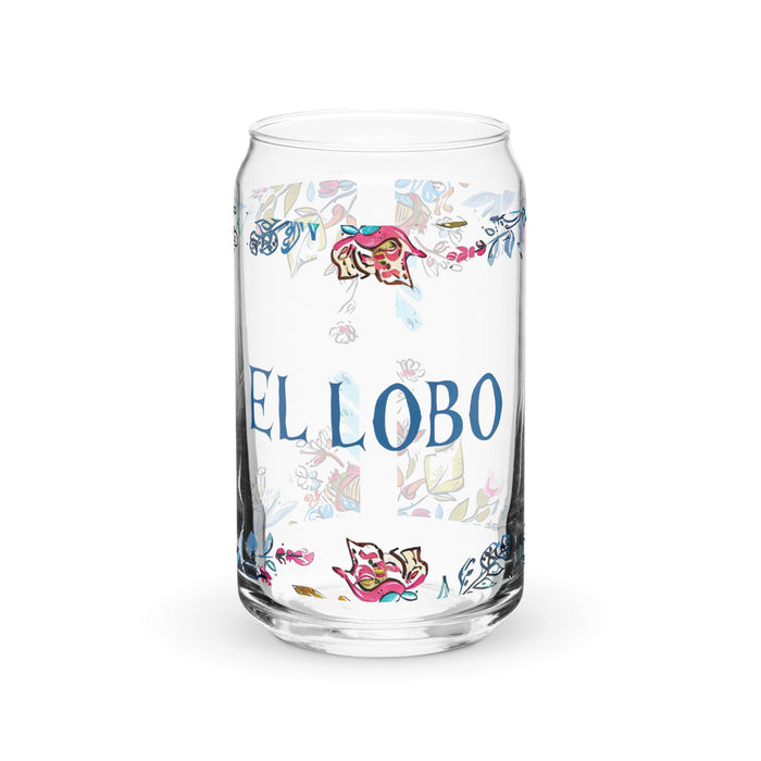 El Lobo Exclusive Art Piece Can-Shaped Glass Home Office Work Mexican Spanish Pride Gift Cup One-Of-A-Kind Calligraphy Glass | E7 Mexicada 16 oz