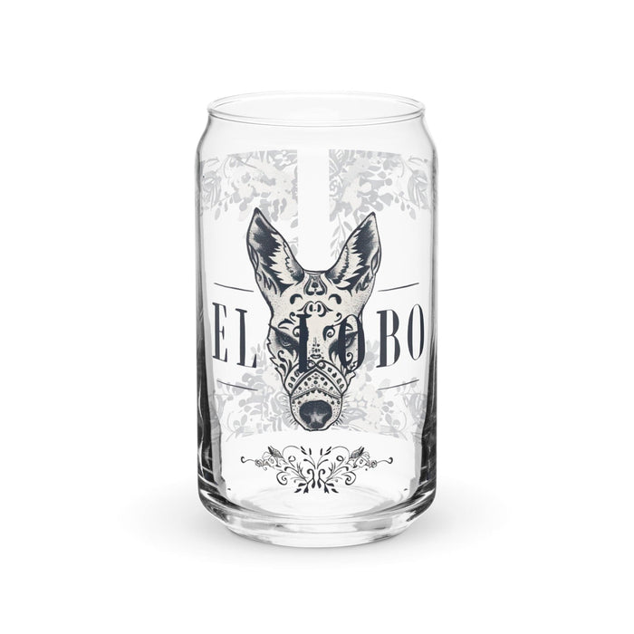 El Lobo Exclusive Art Piece Can-Shaped Glass Home Office Work Mexican Spanish Pride Gift Cup One-Of-A-Kind Calligraphy Glass | E8 Mexicada 16 oz