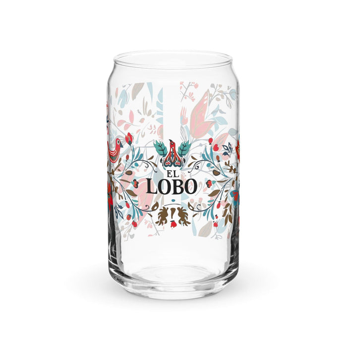 El Lobo Exclusive Art Piece Can-Shaped Glass Home Office Work Mexican Spanish Pride Gift Cup One-Of-A-Kind Calligraphy Glass | E9 Mexicada 16 oz