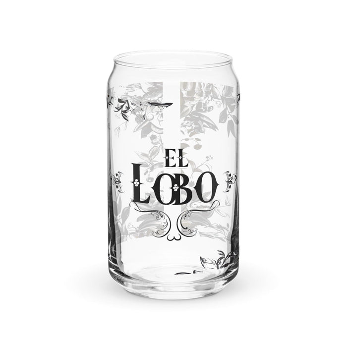 El Lobo Exclusive Art Piece Can-Shaped Glass Home Office Work Mexican Spanish Pride Gift Cup One-Of-A-Kind Calligraphy Glass | E11 Mexicada 16 oz