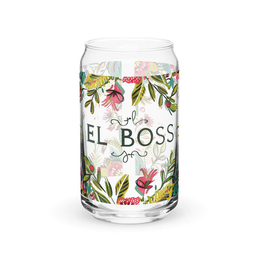 El Boss Exclusive Art Piece Can-Shaped Glass Home Office Work Mexican Spanish Pride Gift Cup One-Of-A-Kind Calligraphy Glass | E1 Mexicada 16 oz