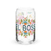 El Boss Exclusive Art Piece Can-Shaped Glass Home Office Work Mexican Spanish Pride Gift Cup One-Of-A-Kind Calligraphy Glass | E3 Mexicada 16 oz