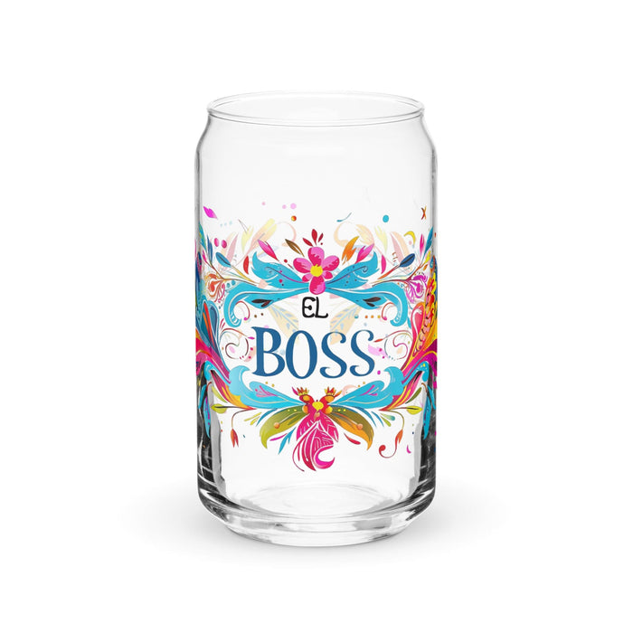 El Boss Exclusive Art Piece Can-Shaped Glass Home Office Work Mexican Spanish Pride Gift Cup One-Of-A-Kind Calligraphy Glass | E6 Mexicada 16 oz