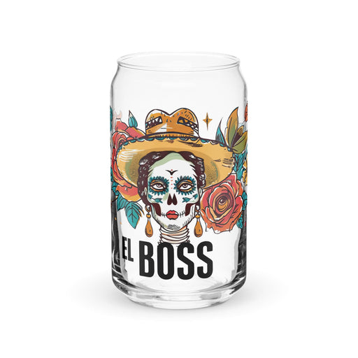 El Boss Exclusive Art Piece Can-Shaped Glass Home Office Work Mexican Spanish Pride Gift Cup One-Of-A-Kind Calligraphy Glass | E7 Mexicada 16 oz