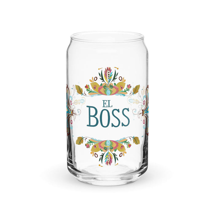 El Boss Exclusive Art Piece Can-Shaped Glass Home Office Work Mexican Spanish Pride Gift Cup One-Of-A-Kind Calligraphy Glass | E9 Mexicada 16 oz